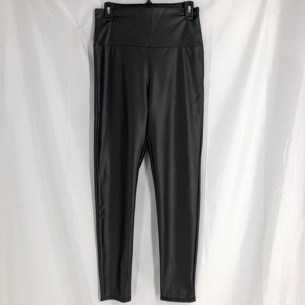 CY Fashion Leggings Womens Large Faux Leather Pull On Black